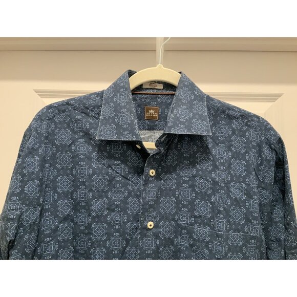 Peter Millar Button Up Shirt MEDIUM Mens Long Sleeve Blue Print - Picture 2 of 8